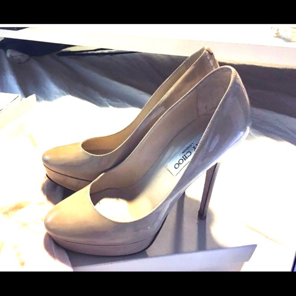 JMMY CHOO COSMIC NUDE PLATFORM PUMP BEIGE 7